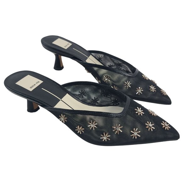 Dolce Vita Shoes - NEW Dolce Vita Clara Wide Black Mesh Embellished Heels Size 7.5